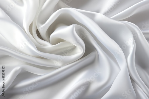 Closeup of elegant crumpled white silk fabric for luxurious background and texture design