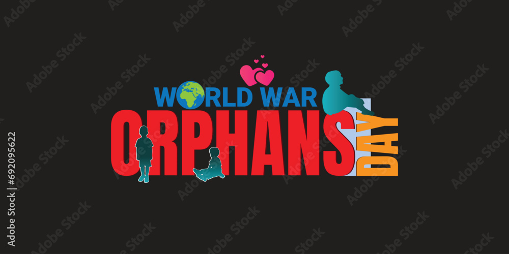 Creative Template Design for Vector Illustration of World War Orphans Day. War Orphans Banner Design, Suitable for Posters, Banners, campaigns and greeting cards. Editable Illustration of Orphan Kids.
