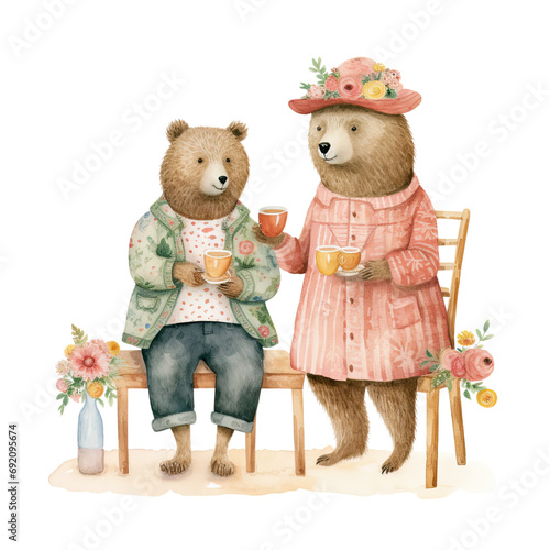 watercolor Boho Teddy bear clipart, Hippie Teddy bear Png, floral cute bear, flower bear, high quality digital download