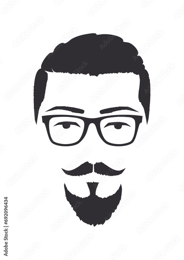 Silhouette of a man with glasses and anchor beard. Hand Drawn Vector Illustration. Design element isolated white background