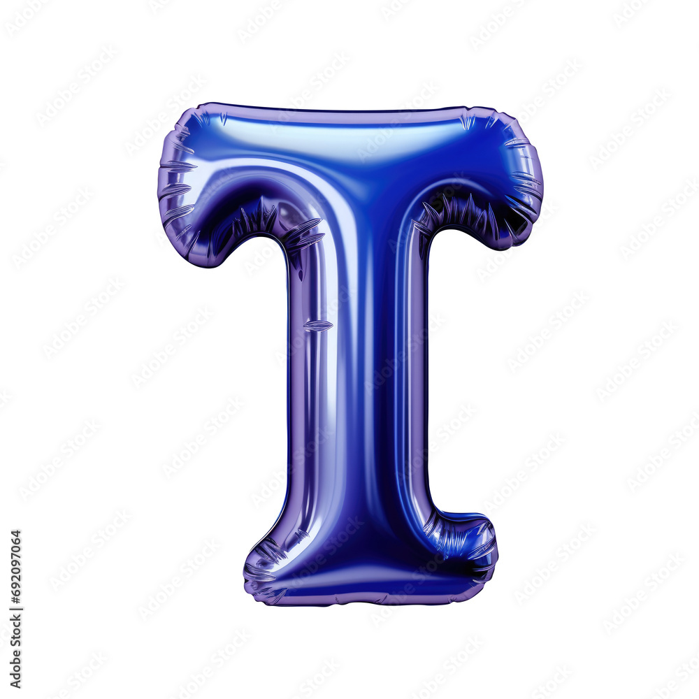 blue metallic T alphabet balloon Realistic 3D on white background. blue metallic T alphabet balloon Realistic 3D on white background.