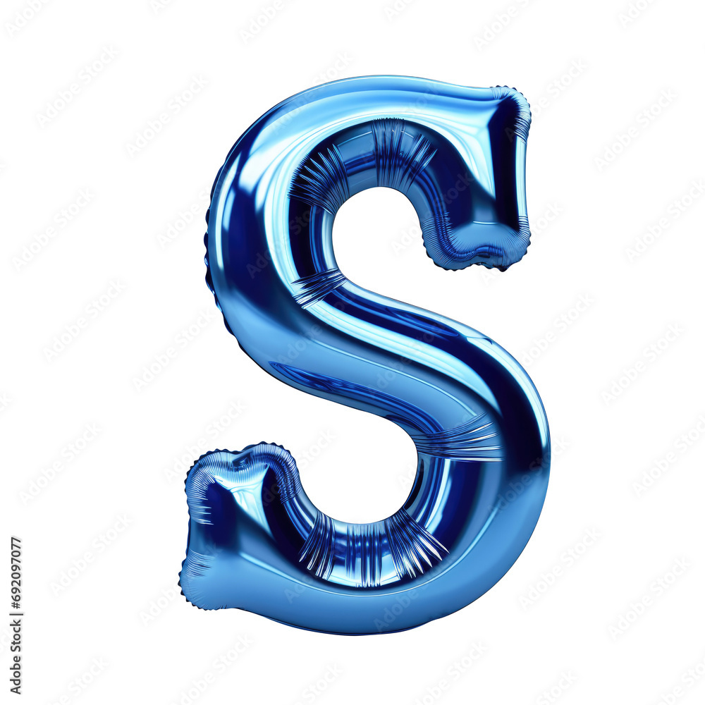 blue metallic S alphabet balloon Realistic 3D on white background. blue metallic S alphabet balloon Realistic 3D on white background.