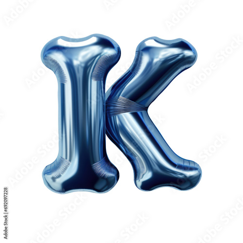 blue metallic K alphabet balloon Realistic 3D on white background.