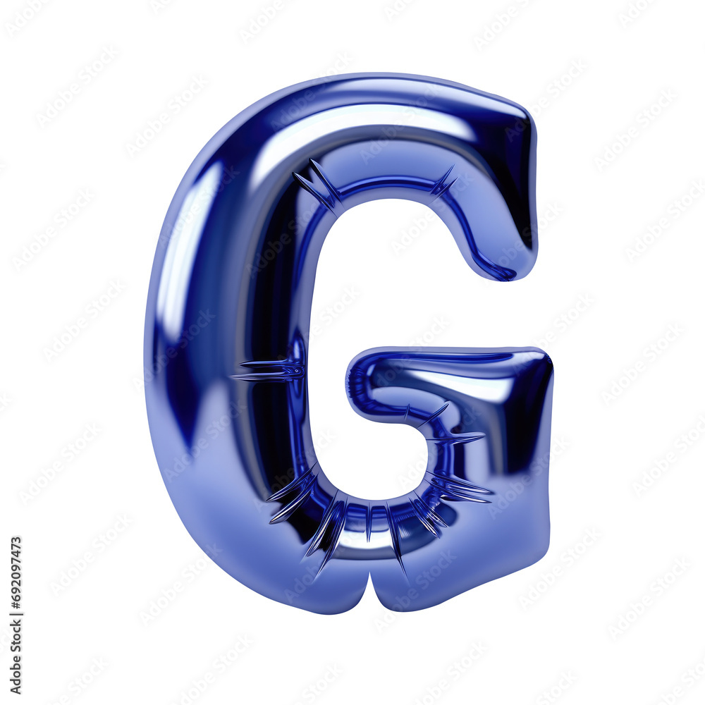 Indigo metallic G alphabet balloon Realistic 3D on white background. Indigo metallic G alphabet balloon Realistic 3D on white background.