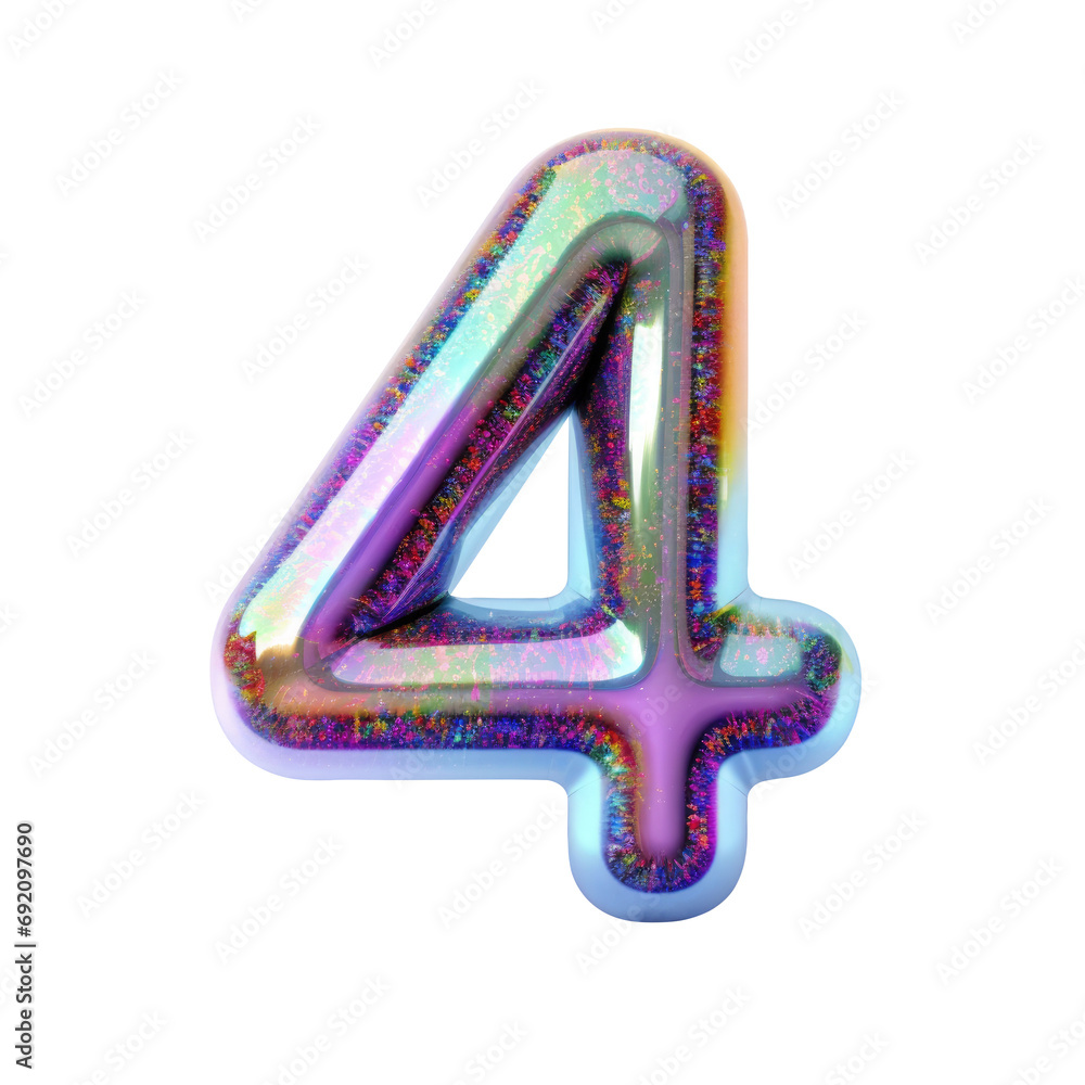 Hologram metallic number 4 balloon Realistic 3D on white background. Generative AI Hologram metallic number 4 balloon Realistic 3D on white background. Generative AI
