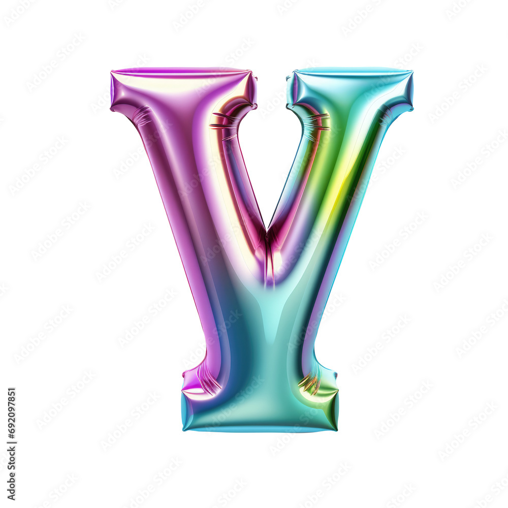 Hologram metallic Y alphabet balloon Realistic 3D on white background. Generative AI Hologram metallic Y alphabet balloon Realistic 3D on white background. Generative AI