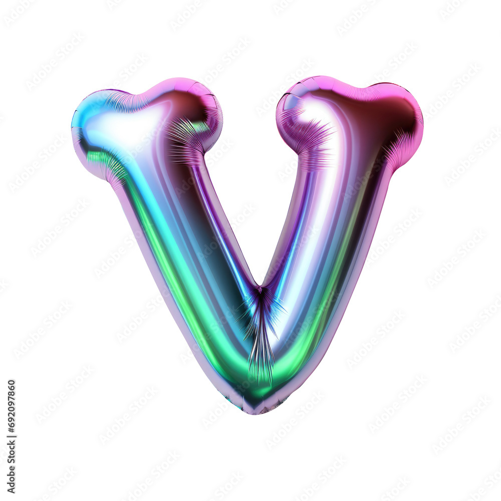 Hologram metallic V alphabet balloon Realistic 3D on white background. Generative AI Hologram metallic V alphabet balloon Realistic 3D on white background. Generative AI