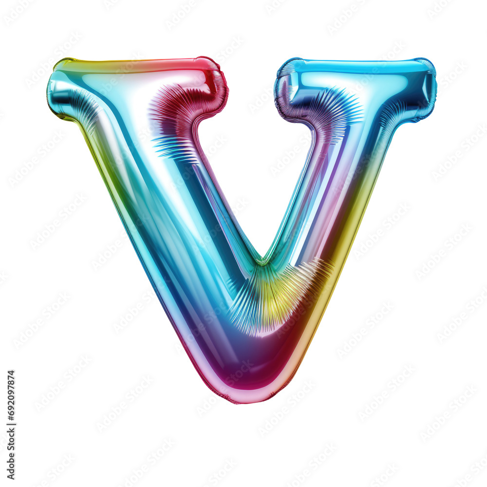 Hologram metallic V alphabet balloon Realistic 3D on white background. Generative AI Hologram metallic V alphabet balloon Realistic 3D on white background. Generative AI