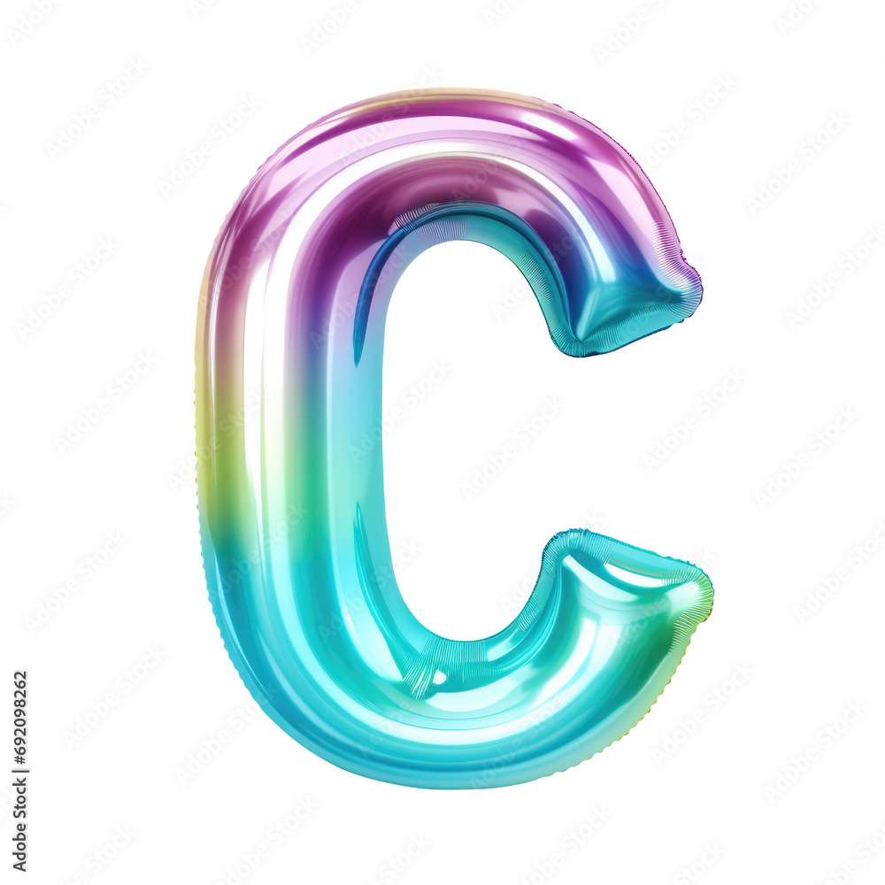 Hologram metallic C alphabet balloon Realistic 3D on white background. Generative AI Hologram metallic C alphabet balloon Realistic 3D on white background. Generative AI