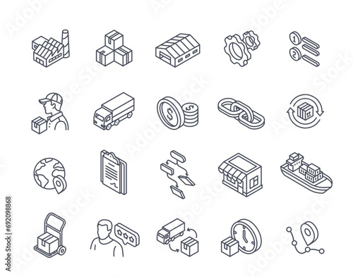Supply chain line icons vector set