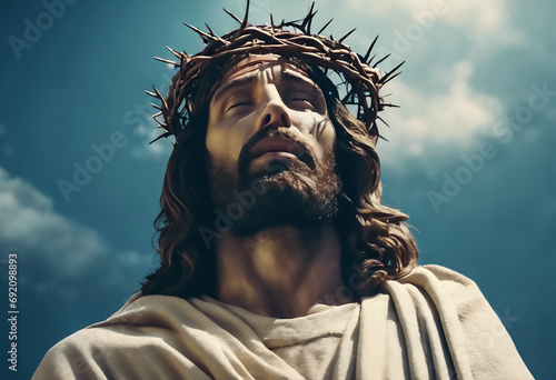 Meditazione Pasquale- Rappresentazione di Gesù in Preghiera con Corona di Spine, il Concetto di Pasqua photo