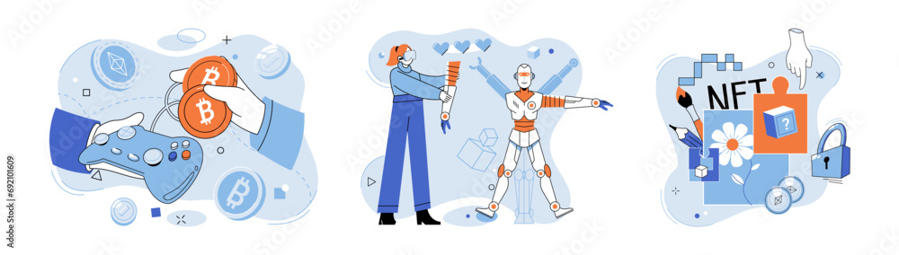 Digital asset vector illustration. Bitcoin, pioneering cryptocurrency, has revolutionized way we perceive and use money Altcoins, or alternative cryptocurrencies, present diverse investment Altcoins Digital asset vector illustration. Bitcoin, pioneering cryptocurrency, has revolutionized way we perceive and use money Altcoins, or alternative cryptocurrencies, present diverse investment Altcoins