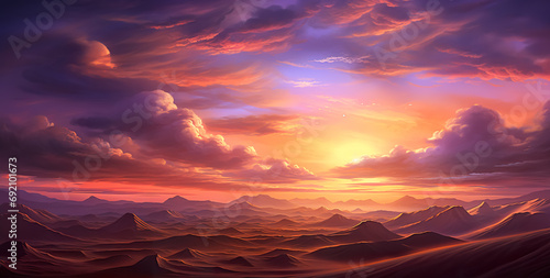 beautiful desert dune hills at dramatic purple sunset © goami