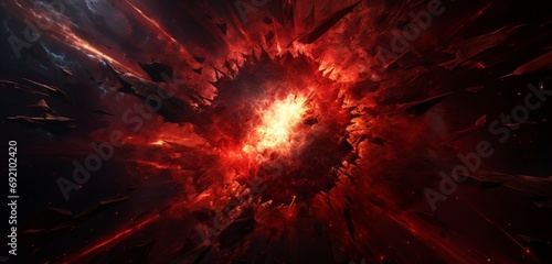 A crimson exploding star with a rough surface background. photo