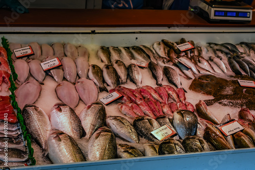 Photography Many kinds of seafood on sell in Albert Cuyp Market in Amsterdam