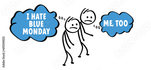 Slogan blue monday calendar. Happy blue monday concept, the most depressing day of the year The day commit suicide and depression motivation, third monday January. Stick figure man sign.