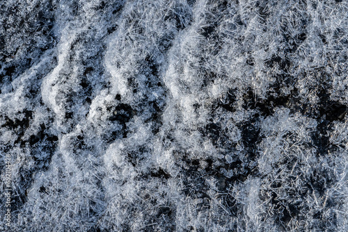 Close-up texture of frost on a winter morning photo