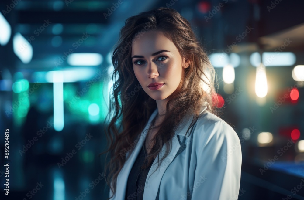 Obraz premium an image of a young woman in a lab coat