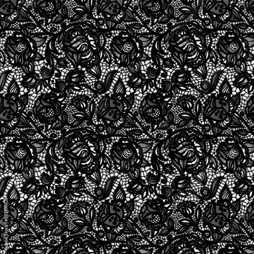 black pattern, lace with flowers, isolated on transparent or white background, png 