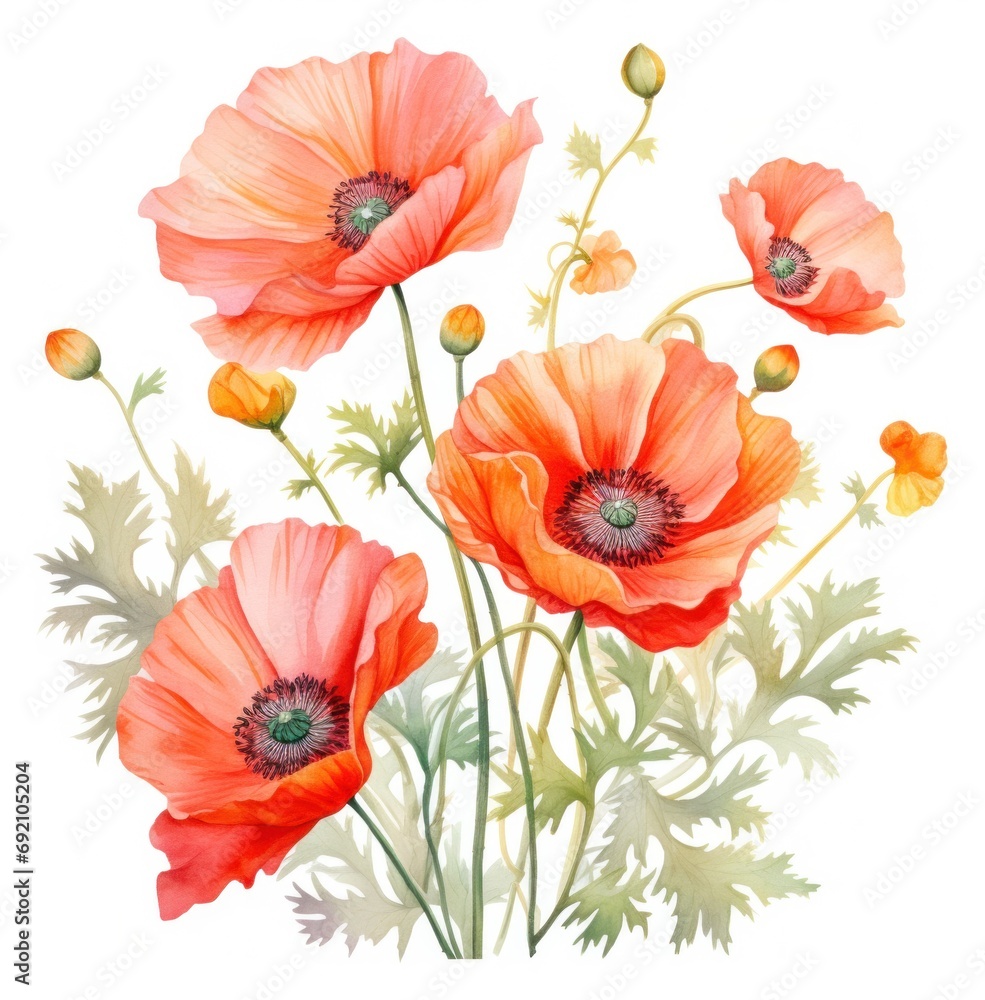 Obraz premium blooming poppy flower painting in watercolor