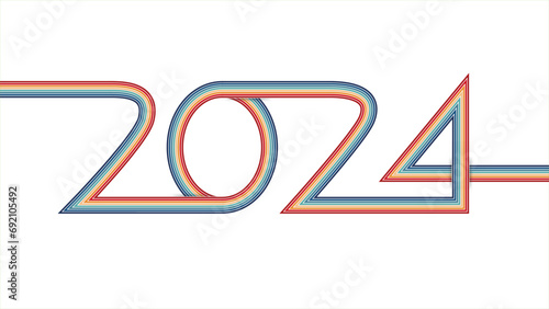 2024 lettering in vintage striped style, retro colors of the 00s, 70s, 80s, 90s. retro style poster lines