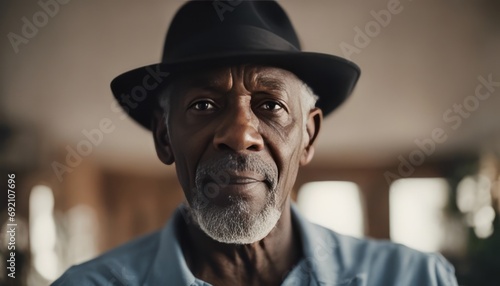 Senior Black Man With Hat Looking At Camera