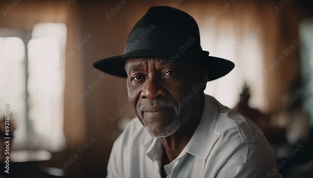 Senior Black Man With Hat Looking At Camera Senior Black Man With Hat Looking At Camera
