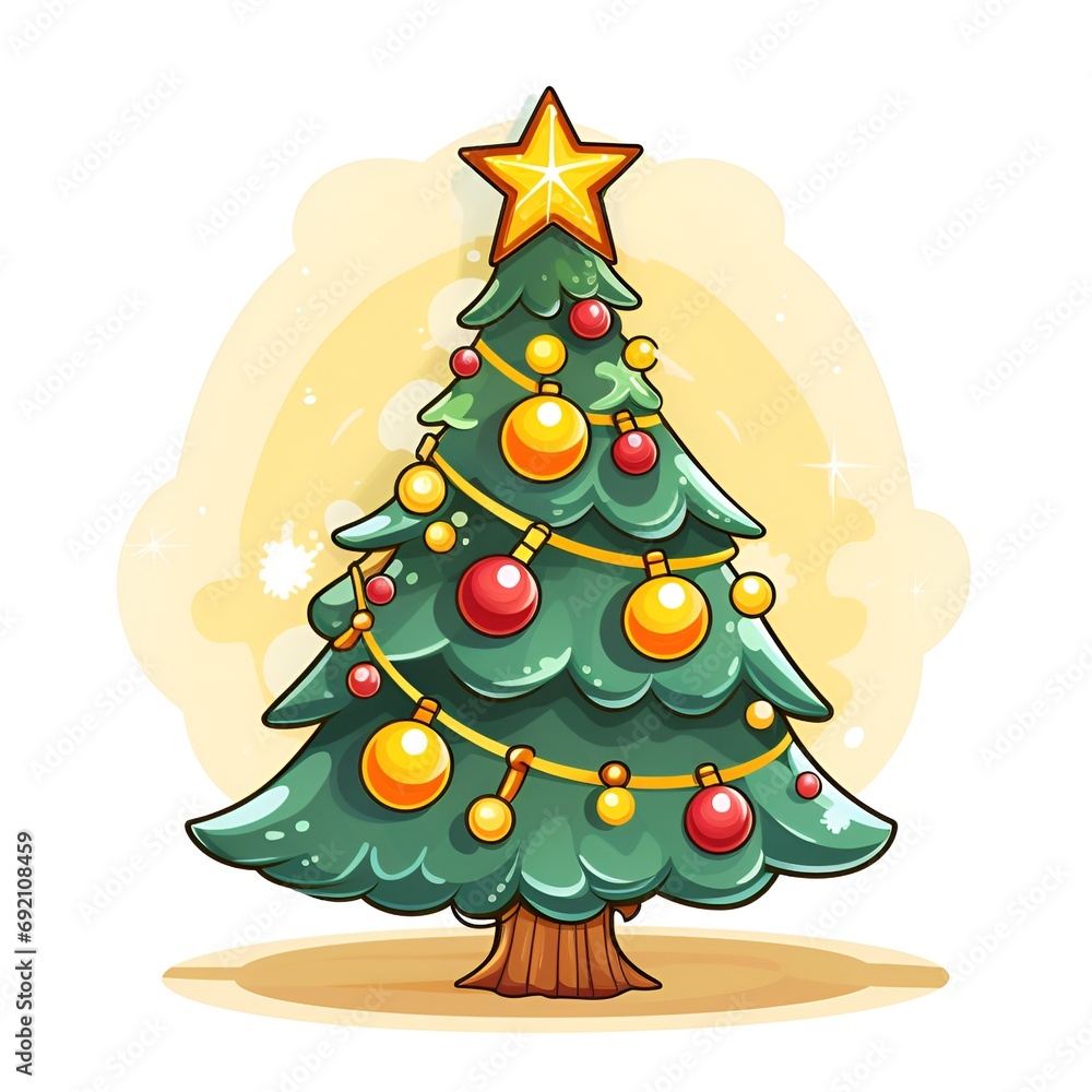 Exquisite Cartoon Christmas Tree Pattern on White Background - Festive Illustration