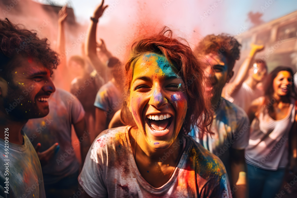 Smiling Girl Celebrating Holi Festival Smiling Girl Celebrating Holi Festival