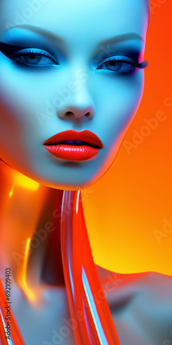 Close up portrait of beautiful neon women, Generative AI © PaputekWallArt