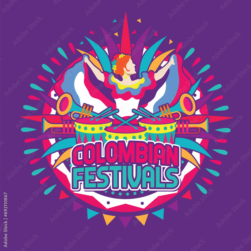 Colombian Festivities Poster, Flyer, pamphlet Design with Dancing Woman