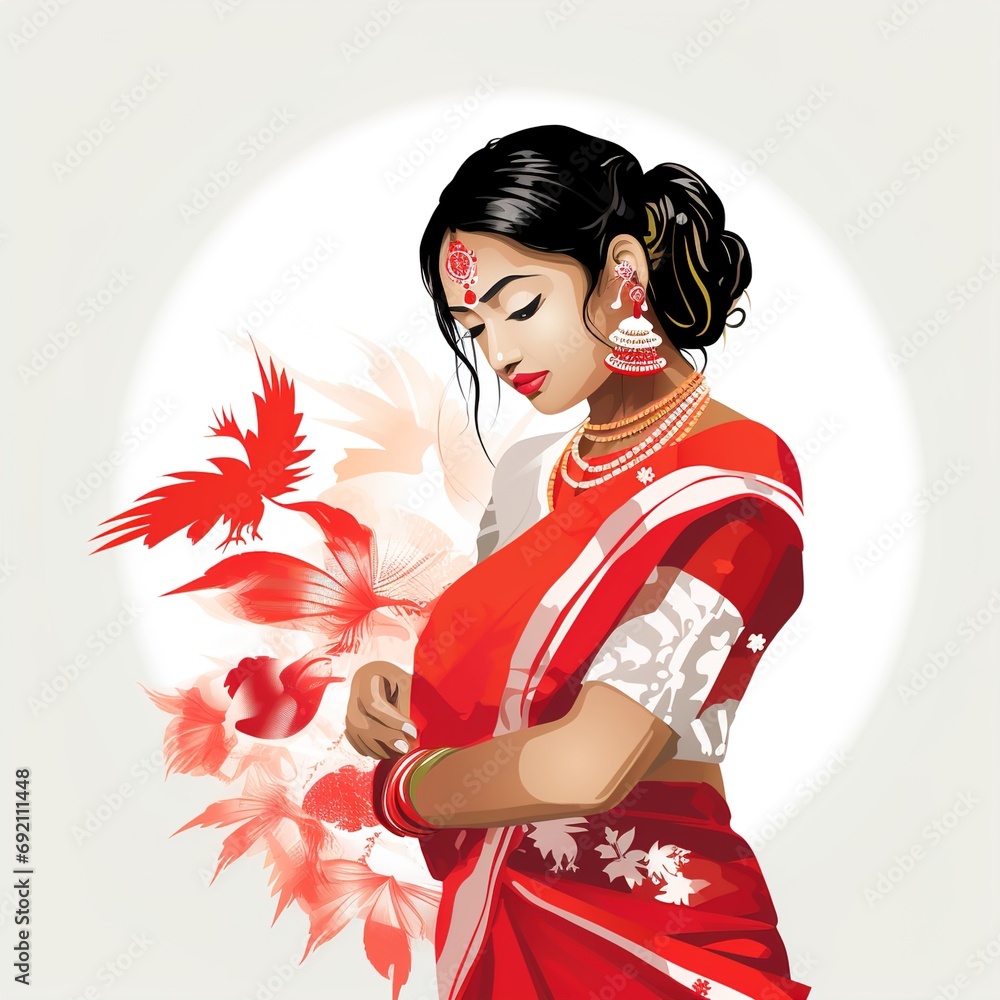 Happy Bihu- Religious holiday festival of Assamese New Year.illustration