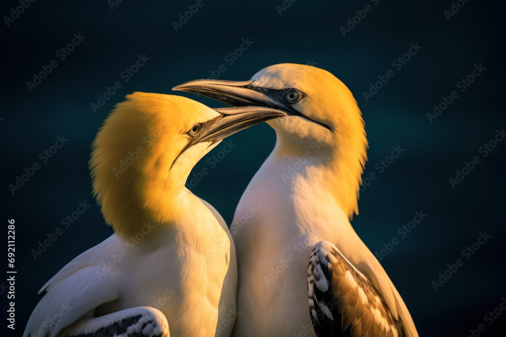 Fototapeta premium couple d'oiseaux marin (fou de bassan) sur ciel bleu profond
