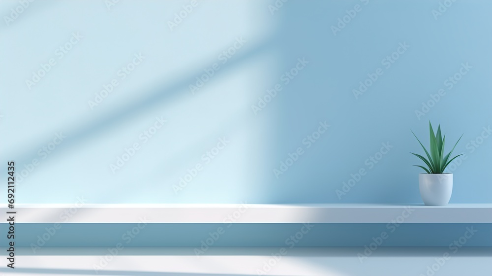 Minimalistic abstract simple light blue background for product presentation with sunny light and intricate shadow on wall.illustration Minimalistic abstract simple light blue background for product presentation with sunny light and intricate shadow on wall.illustration