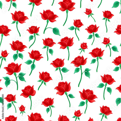 pattern with red roses on a white background , vector © alisa