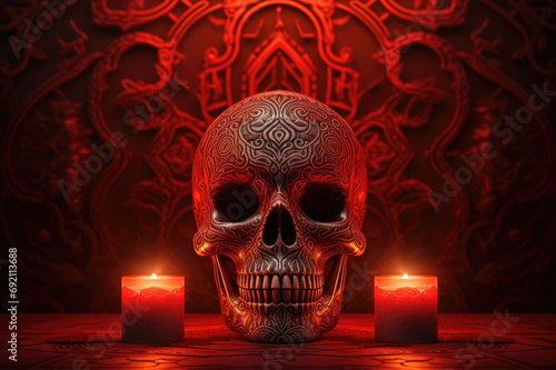 Generative AI image of a mystical skull with esoteric symbols photo