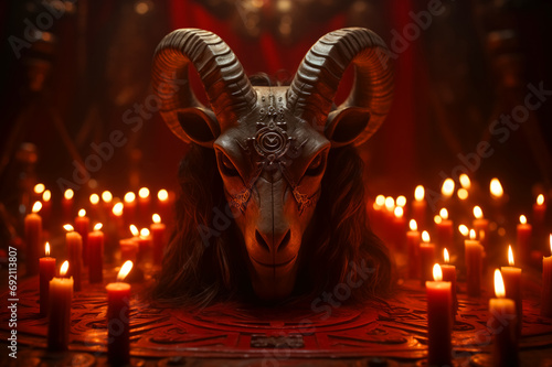 Generative AI image of mystical occult ritual with goat mask photo