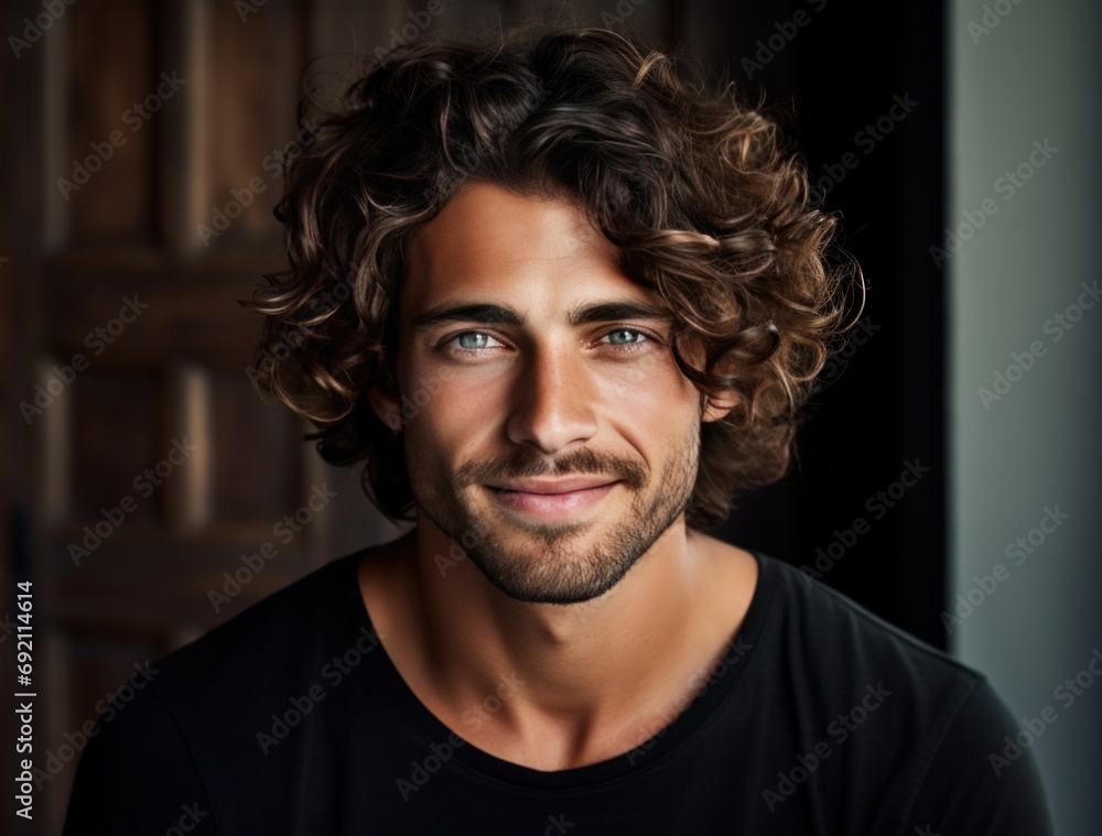 man smiling with curly hair man smiling with curly hair