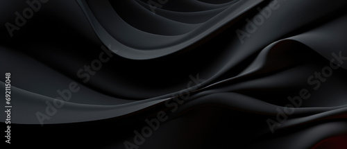 Modern abstract design with flowing black waves on dark background. 