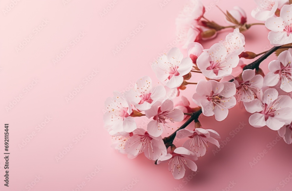 some pink cherry blossoms on a pink background
