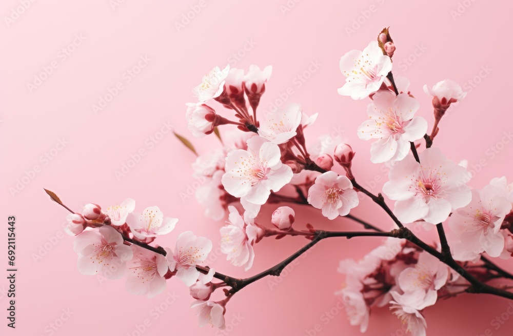 Fototapeta premium some pink cherry blossoms on a pink background
