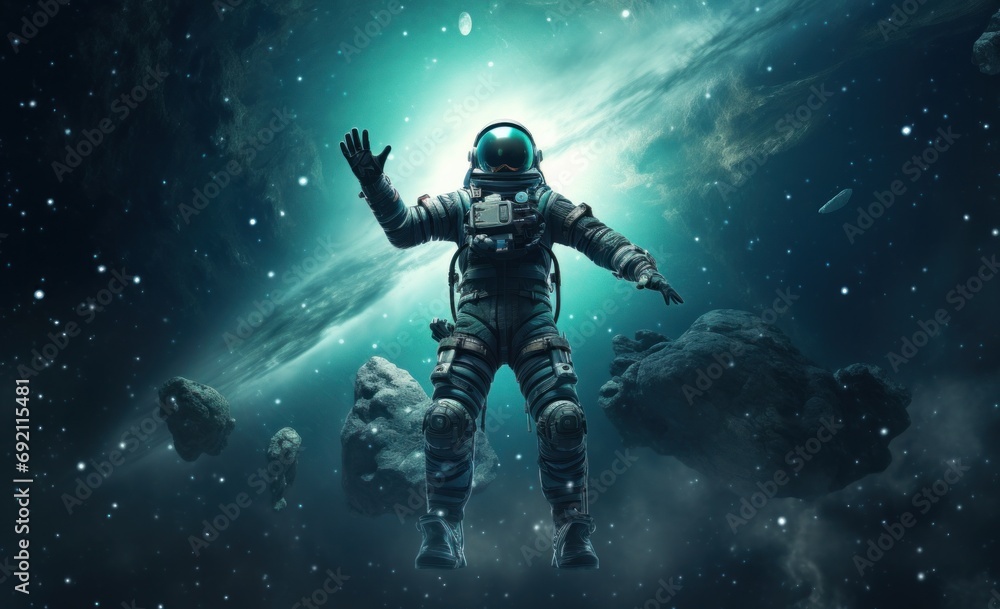 Fototapeta premium space astronaut in space with galaxy behind him and starry sky