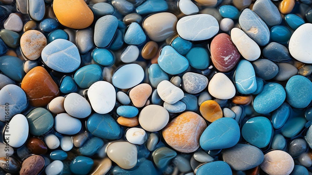 colorful gemstones on the pebble beach - serene seaside beauty colorful gemstones on the pebble beach - serene seaside beauty