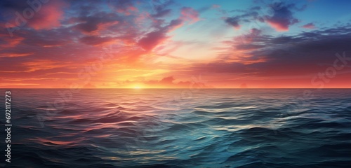 A serene ocean sunset with radial gradient colors in the sky.