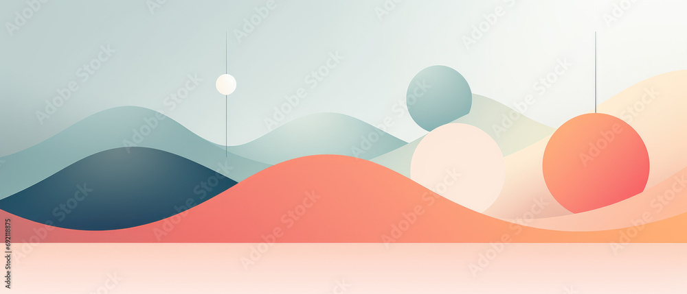 A minimalist pastel abstract with geometric shapes and soft circles on a serene background. - obrazy, fototapety, plakaty 
