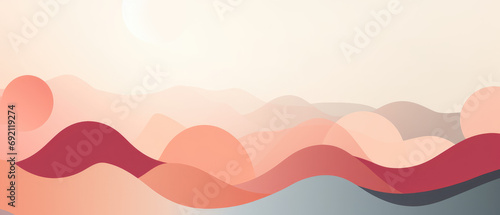 A minimalist illustration of a serene landscape in pastel muted colours and gradients.