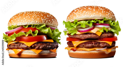 burger de taille normale à côté d'un double hamburger - fond transaprent photo
