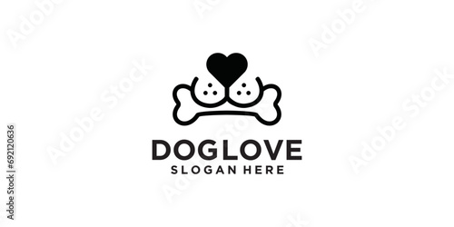 Dog Love Heart with vector illustration of dog mouth with bone, for pet care, pet friendly logo