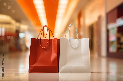 Colorful paper gift or shopping bags against colored background. Sale, consumerism, advertising and retail concept. Black friday.