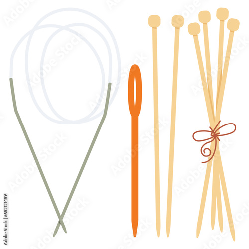 Set of different knitting needles